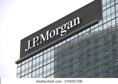 HONG KONG – APR 18, 2020: J.P. Morgan's office located in Central, Hong Kong. The company offers a wide variety of financial services worldwide, including asset management and investment banking.
