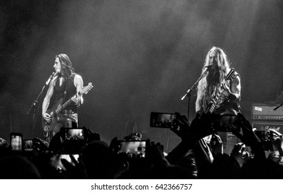 HONG KONG - April 12, 2017: American Rock/heavy Metal Supergroup Generation Axe, Guitarist Zakk Wylde And Nuno Bettencourt Performed On Stage