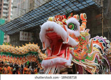 HONG KONG, APRIL 22: People dance the dragon in the Tin Hau birthday in Yuen Long on 22 april 2014. Tin Hau, Goddess of Sea in china. Locals rally dedicated to her for safety during the coming year.