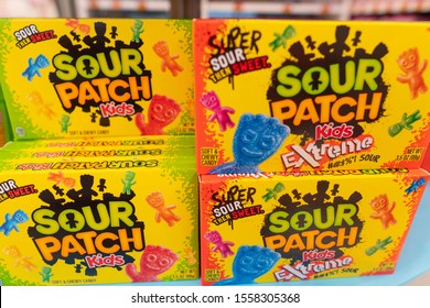 Hong Kong - August 2019 : Boxes Of Sour Patch Kids Extreme At The Display Aisles In A Candy Shop.