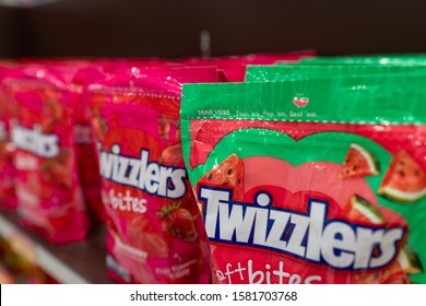 Hong Kong - August 2019 : Twizzlers Watermelon Flavored Soft Bites by Hershey's - Soft, chewy and bursting with watermelon flavor. Without all the seeds.