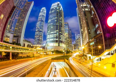 Hong Kong Central Skyline At Dusk (Fish Eye Perspective)