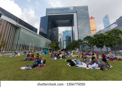 Hong Kong, China 06th February 2019. Many Domestic Helper Camping During The Chinese New Year Holiday On Tamar Garden.