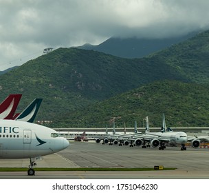 Hong Kong China- 2 June 2020; American Airline, Cathay Pacific And Other Airlines On The Ramp At The Hong Kong Airport Amid The COVID-19 Recovery.