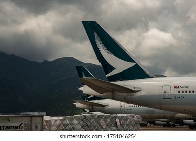 Hong Kong China- 2 June 2020; American Airline, Cathay Pacific And Other Airlines On The Ramp At The Hong Kong Airport Amid The COVID-19 Recovery.