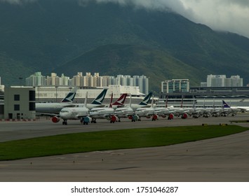 Hong Kong China- 2 June 2020; American Airline, Cathay Pacific And Other Airlines On The Ramp At The Hong Kong Airport Amid The COVID-19 Recovery.