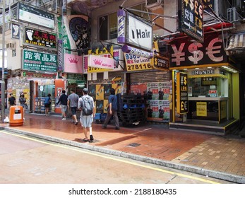 Hong Kong, China - August 07, 2022: City Street View Of Mong Kok And The People Wear Mask In Hong Kong.