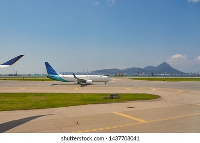 HONG KONG, CHINA - CIRCA APRIL, 2019: Garuda Indonesia Boeing 737 Next Generation Taxing At Hong Kong International Airport.