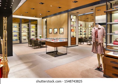 HONG KONG, CHINA - CIRCA JANUARY, 2019: Interior Shot Of Bottega Veneta Store In Elements Shopping Mall. Bottega Veneta Is An Italian Luxury Goods And High Fashion Brand.