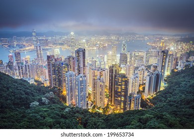 Hong Kong, China city skyline from Victoria Peak.