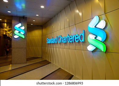 Hong Kong, China- December 18, 2018: Standard Chartered in Hong Kong. Standard Chartered is a British company that operates more than 1,200 branches and outlets in more than 70 countries worldwide.
