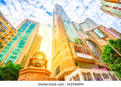 Hong Kong, China - December 6, 2016: Perspective View Of Times Square, The Largest Shopping Mall And Office Tower Complex In Causeway Bay. Time Square Is A Very Popular Place In Hong Kong. Sunset Shot