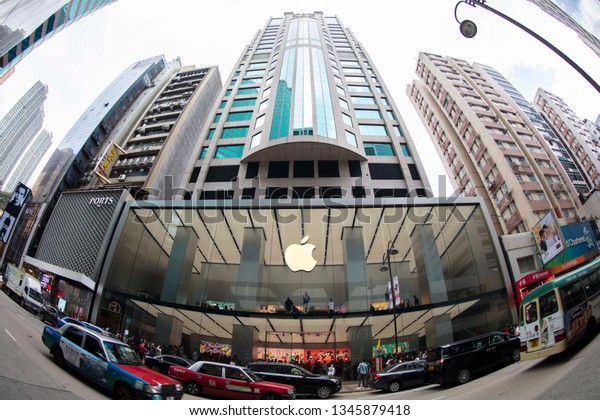 Hong Kong, China - February 6, 2019:Apple\'s\
flagship store on the streets of Tsim Sha Tsui, Hong Kong. Apple\
Inc., the largest Apple retail store in Asia, is a high-tech\
company in the United\
States.