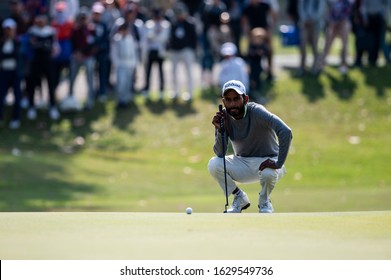 HONG KONG, CHINA - JANUARY 12, 2020: Rashid Khan Of India Lines Up A Putt During The Final Round Of The Hong Kong Open At The Hong Kong Golf Club