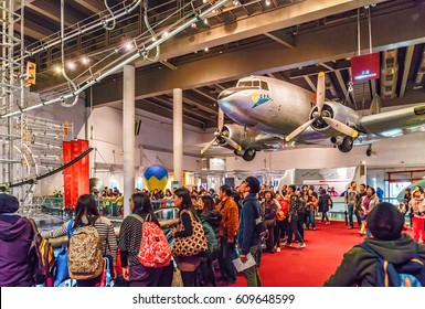 Hong Kong, China - January 20, 2016: Hong Kong Science Museum Interior View. People Watch Attractions Emulating Various Physical Phenomena.