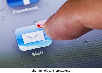 Hong Kong, China - July 23, 2011: Macro Image Of Clicking The Mail Icon On An IPad Screen