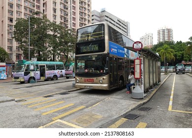
Hong Kong, China - March 16, 2022: Public Light Bus In The Station, Hong Kong. This Is Bus 
Terminal.