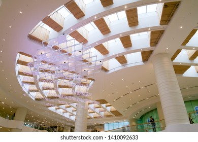 Hong Kong, China - May 13, 2019: A View Of The Ceiling Of Shopping Arcade Inside The Pacific Place Shopping Mall.