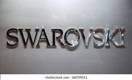 HONG KONG, CHINA - NOVEMBER 25, 2015: Swarovski logo. Swarovski is an Austrian company.