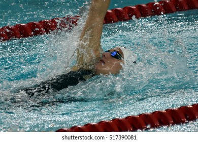 Hong Kong, China - Oct 29, 2016. Olympic Champion Hungarian Swimmer Katinka Hosszu Swimming Backstroke In Victoria Park Swimming Pool. FINA Swimming World Cup, Preliminary Heats.