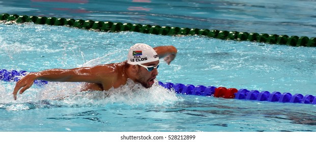 Hong Kong, China - Oct 29, 2016.  Olympic and world champion swimmer LE CLOS Chad (RSA) swimming in the Men's Butterfly 200m Final. FINA Swimming World Cup, Victoria Park Swimming Pool.
