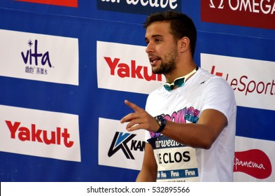 Hong Kong, China - Oct 29, 2016. LE CLOS Chad (RSA) At The Victory Ceremony Of The Men's Butterfly 50m. FINA Swimming World Cup, Victoria Park Swimming Pool.