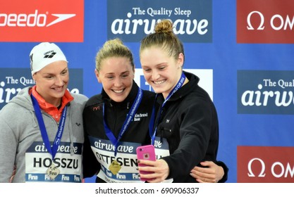 Hong Kong, China - Oct 30, 2016.  Katinka HOSSZU (HUN), Jeanette OTTESEN (DEN) and WORRELL Kelsi (USA) at the Victory Ceremony of  the Women's Freestyle 100m. FINA Swimming World Cup.