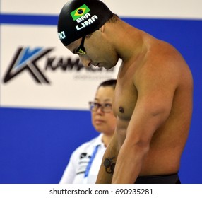 Hong Kong, China - Oct 30, 2016. Competitive swimmer LIMA Felipe (BRA) before the Men's Breaststroke 100m Final. FINA Swimming World Cup, Victoria Park Swimming Pool