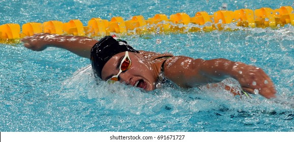 Hong Kong, China - Oct 30, 2016. Olympian Swimmer Zsuzsanna JAKABOS (HUN) Swimming In The Women's Butterfly 200m Final. FINA Swimming World Cup, Finals, Victoria Park Swimming Pool.