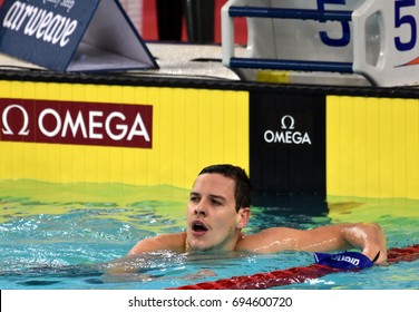 Hong Kong, China - Oct 30, 2016. Australian olympian, world champion and record holder Mitch LARKIN (AUS) after the Men's Backstroke 200m Final. FINA Swimming World Cup, Victoria Park Swimming Pool.