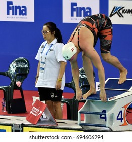 Hong Kong, China - Oct 30, 2016. OTTESEN Jeanette (DEN) at the start of Women's Butterfly 50m Final. FINA Swimming World Cup, Victoria Park Swimming Pool.