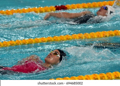 Hong Kong, China - Oct 30, 2016. Olympian Swimmer Zsuzsanna JAKABOS (HUN) And Katinka HOSSZU (HUN) Swimming In Women's Individual Medley 400m Final. FINA Swimming World Cup, Finals.