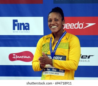 Hong Kong, China - Oct 30, 2016. ATKINSON Alia (JAM) At The Victory Ceremony Of Women's Butterfly 50m. FINA Swimming World Cup.