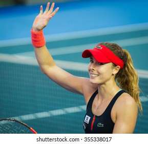 HONG KONG, CHINA - OCTOBER 15 :  Alize Cornet In Action At The 2015 Prudential Hong Kong Tennis Open WTA International Tennis Tournament