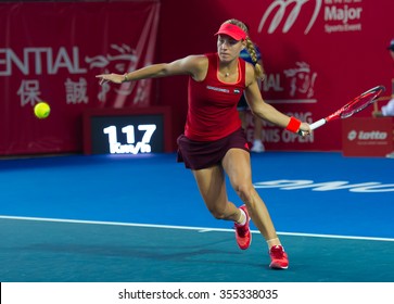 HONG KONG, CHINA - OCTOBER 16 :  Angelique Kerber in action at the 2015 Prudential Hong Kong Tennis Open WTA International tennis tournament