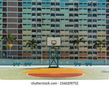 Hong Kong, China - October 4 2019: Hong Kong Choi Hung Estate Basketball Court