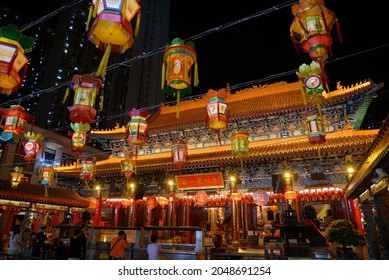 Hong Kong, China- Sep 27 2021:To celebrate the centenary of Sik Sik Yuen hold a Centennial Carnival at Wong Tai Sin Temple, which integrated the Mid-Autumn Festival lantern carnivals