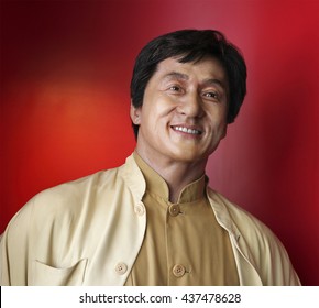HONG KONG, CHINA - SEPTEMBER. 5, 2009: Jackie Chan, famous Hong Kong actor, wax statue is on display at Madame Tussauds Museum in Hong Kong.