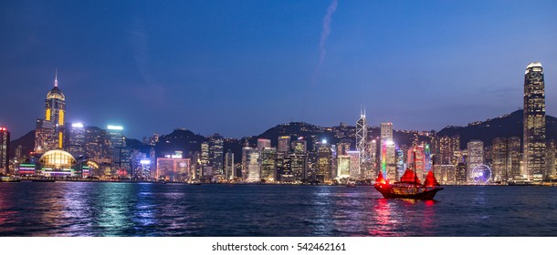 ?
Hong Kong, China Skyline Panorama From Across Victoria Harbor.