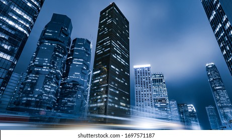 Hong Kong city building facade at night