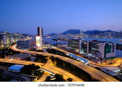 Hong Kong City At Night From Kowloon East 