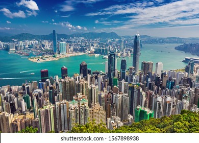 Hong Kong City Skyline From Victoria Peak, China