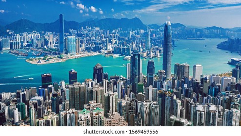 Hong Kong City Skyline From Victoria Peak, China