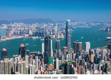 Hong Kong City Skyline From Victoria Peak, China