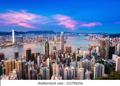 Hong Kong City With Sunset