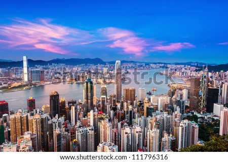 Hong Kong city with sunset