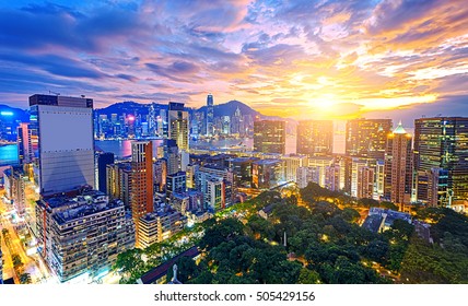 Hong Kong City Sunset , Tsim Sha Tsui Area