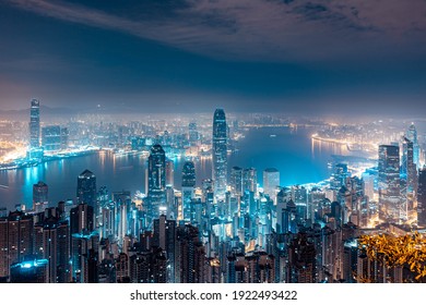 Hong Kong City View at the morning; From Victoria Peak - Shutterstock ID 1922493422