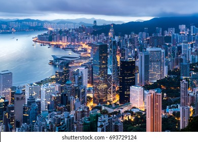 Hong Kong city view from The Peak at twilight