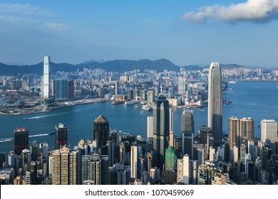 Hong Kong Cityscape At Daytime. View From Peak